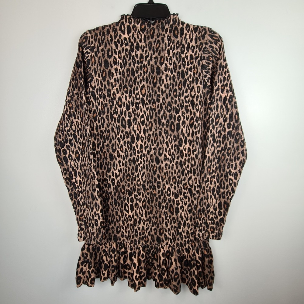 ASOS Women's Leopard Bodycon Mini Party Dress 8 High Neck Long Sleeve Smocked